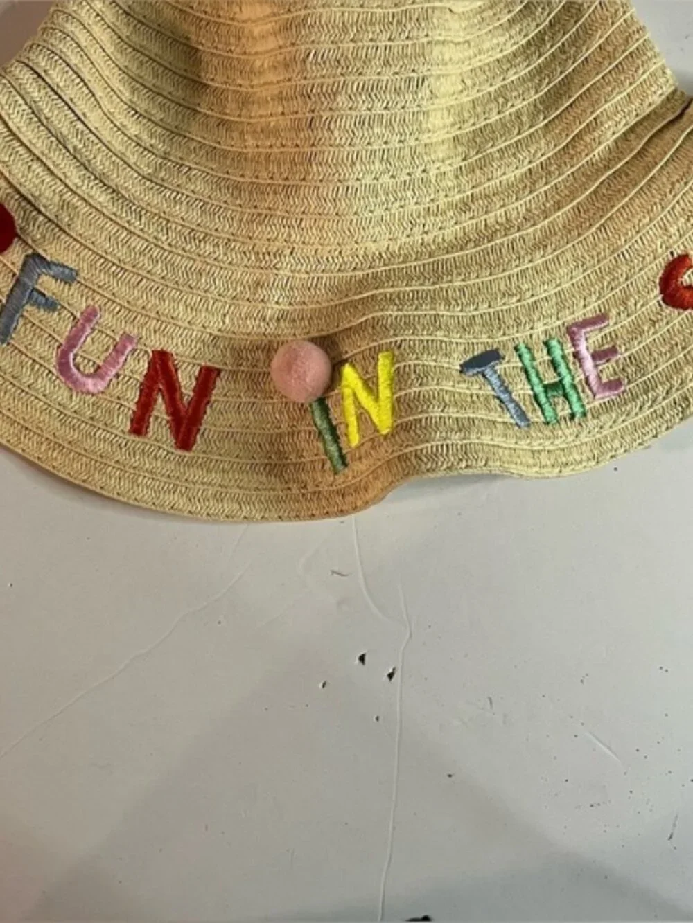Target Straw Sun Hat with “Fun in the Sun” Embroidery – Women’s Wide Brim